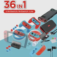 36 in 1 Lagerung Tasche Set für Nitend NS Schalter mit Fall Ladegerät Caps Hand Grip Lenkrad Gehärtetem Film spiel Karte Box Kabel