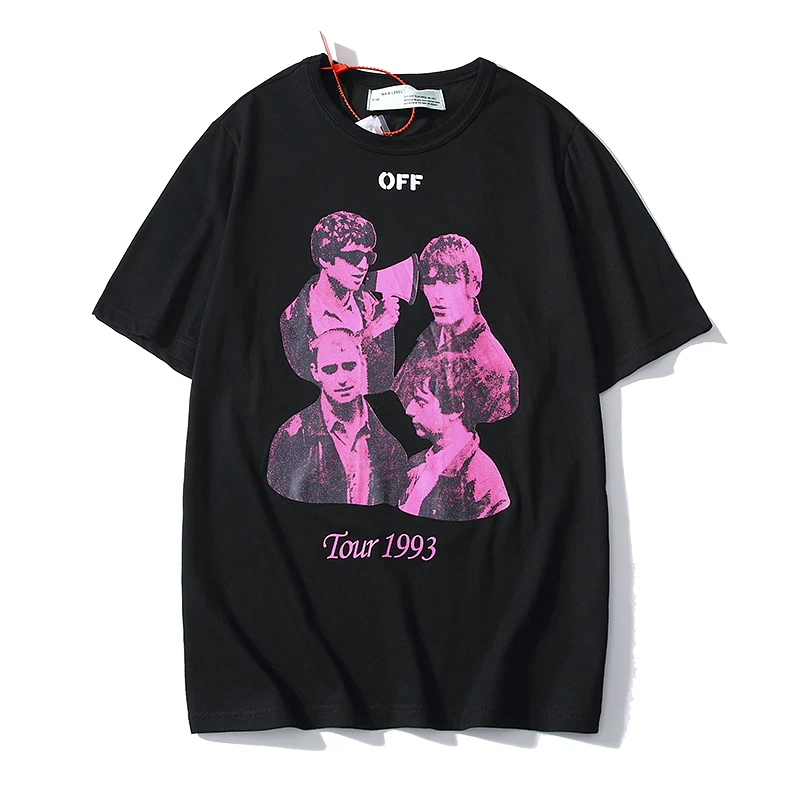 Рок-Группа Off-White C/O VIRGIL ABLOH для мужчин и женщин, унисекс, пара влюбленных моделей, хлопок, модная повседневная футболка с круглым вырезом и коротким рукавом