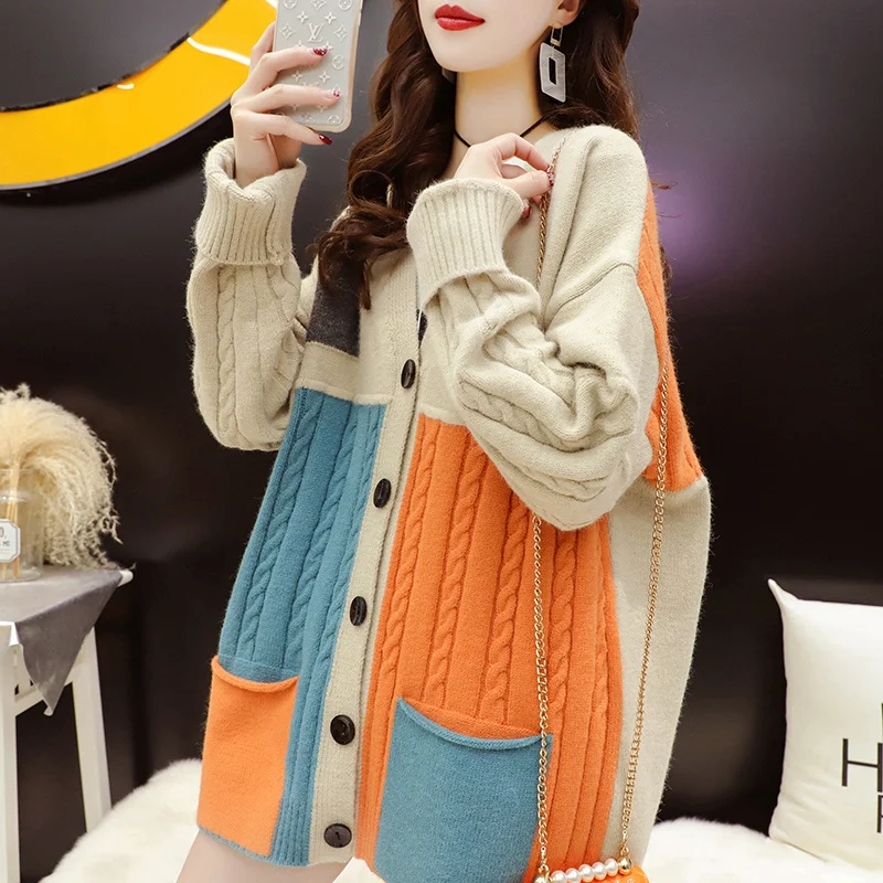 Retro Hong Kong Style Sweater Cardigan for Women 2021 New Spring Western All-Matching Loose and Lazy Knitted Coat |