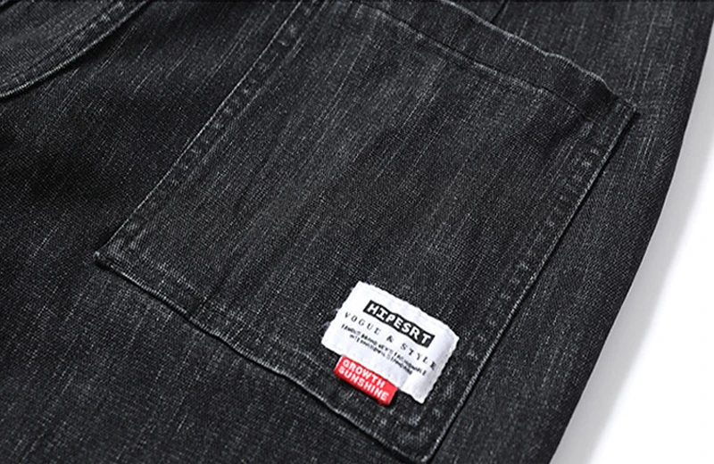 Fashion Streetwear Men Jeans Loose Fit Slack Bottom Black Cargo Pants Harem Trousers Elastic Waist Hip Hop Jeans Men Joggers