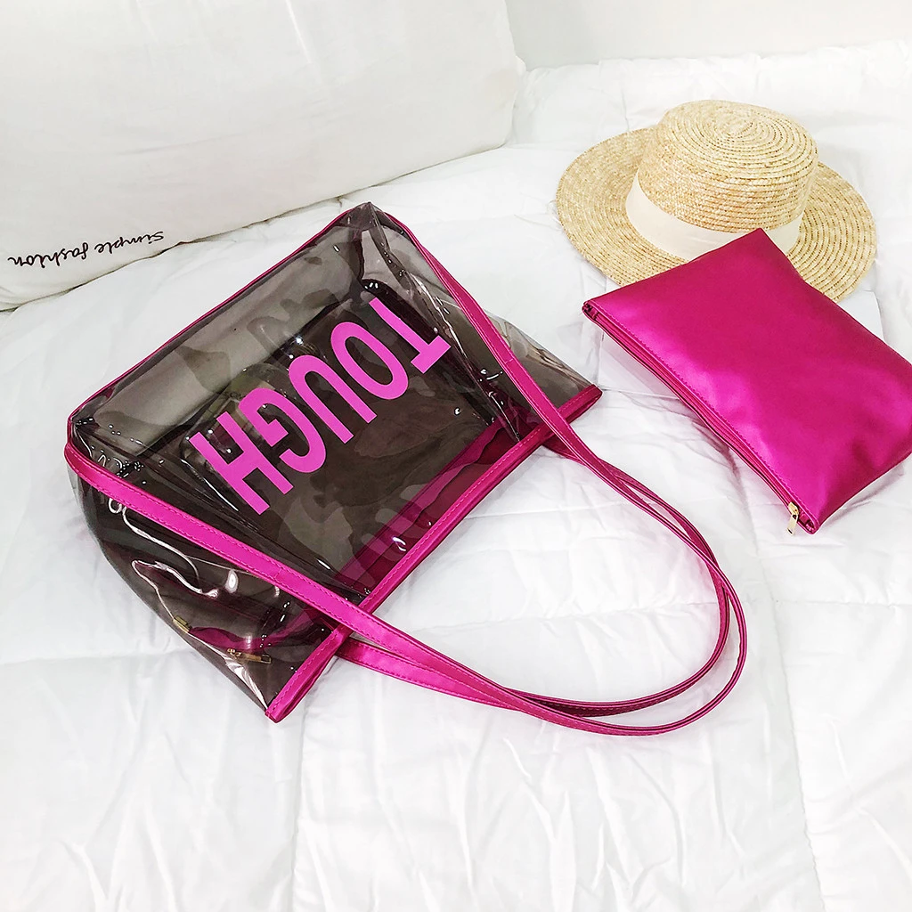 Clear Transparent PVC Shoulder Bags Women Candy Color Jelly Bags Purse Handbags Beach Travel Crossbody Shopping Totes 821