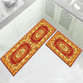 

Persian Style Anti-Slip Kitchen Floor Mat Geometric Flowers Printed Kitchen Area Rugs Bedroom Carpet Bath Doormat Hallway Carpet