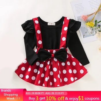 

Menoea Baby Girls Clothes Set Polka Dot 2020 Children Baby Girl Spring Summer Baby Clothing Ruffles Tops+Strap Skirt Roupa Bebe