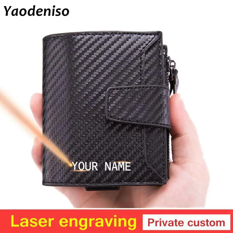 

New Men Wallets RFID Blocking Credit Card Holder Aluminum Mini Wallet with Coin Bag Zipper Small Purses Slim Money Bag