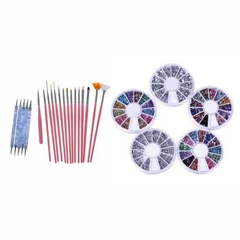 

2 Set Nail Decoration: 1 Set Nail Art Kit / Set Accessory for Manicure /Pedicure for Nail Decoration & 1 Set 15Pcs Nail Brushes
