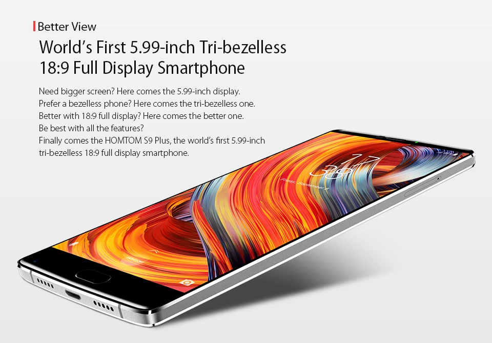 Оригинальная версия Cell S9 Plus 18: 9HD + 5,99 "Tri-bezelless полный дисплей сотовый телефон MTK6750T Восьмиядерный 4G + 64GB 4G LTE смартфон