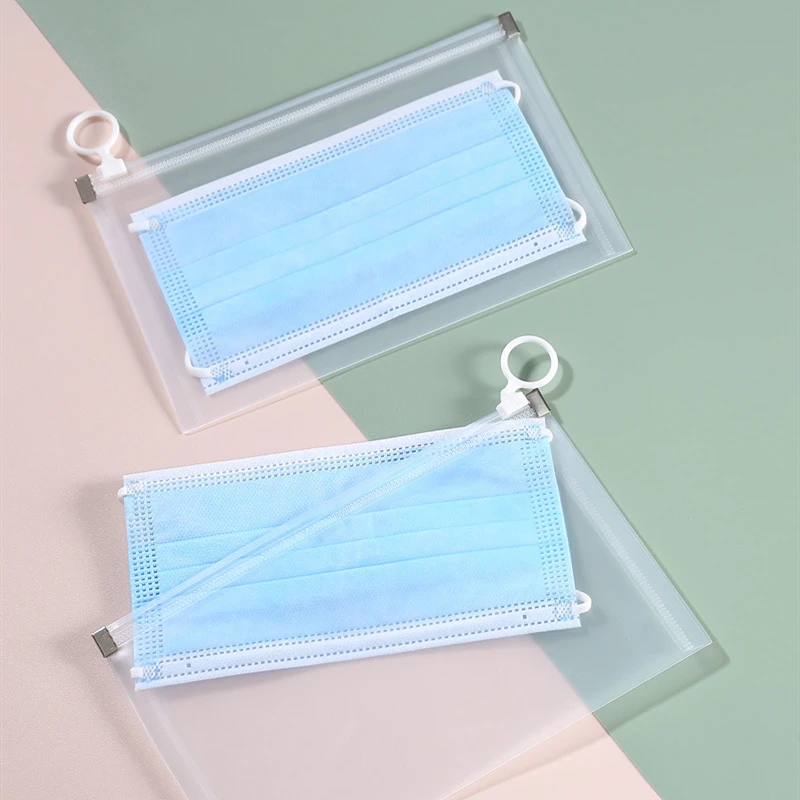 2pcs Mask Storage Bag Portable Pp Face Mask Holder Dustproof Zip Pouch
