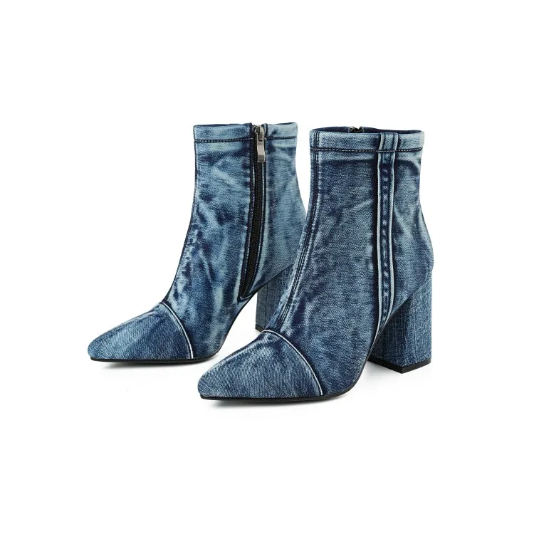 Womens Denim Jeans Over The Knee Thigh& Ankle Boots Stilettos High Heel Pointed Toe Side Zipper Shoes Punk Motorcycle New