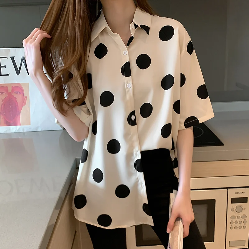 2020 Summer Plus Size White Blouse Shirt Fashion Womens Tops Korean Blouses Female Shirt Polka Dot Office  Work OL Women Blusas