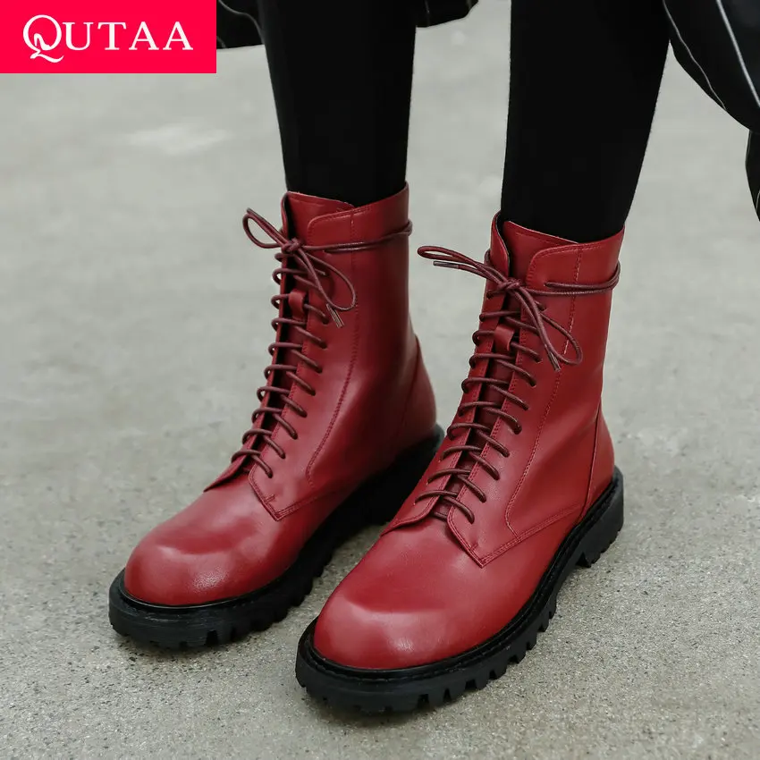 QUTAA/2020 универсальная женская обувь на квадратном каблуке со шнуровкой сезон