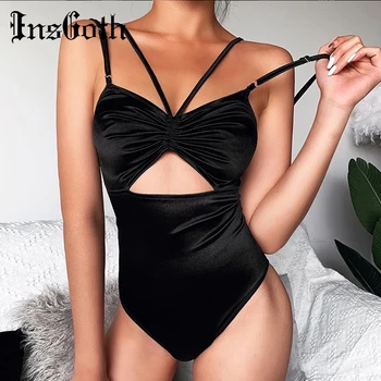 

InsGoth Sexy Spaghetti straps Black Bodysuits Women Streetwear Gothic Bosycon Hollow Out Backless Sleeveless Female Bodysuits