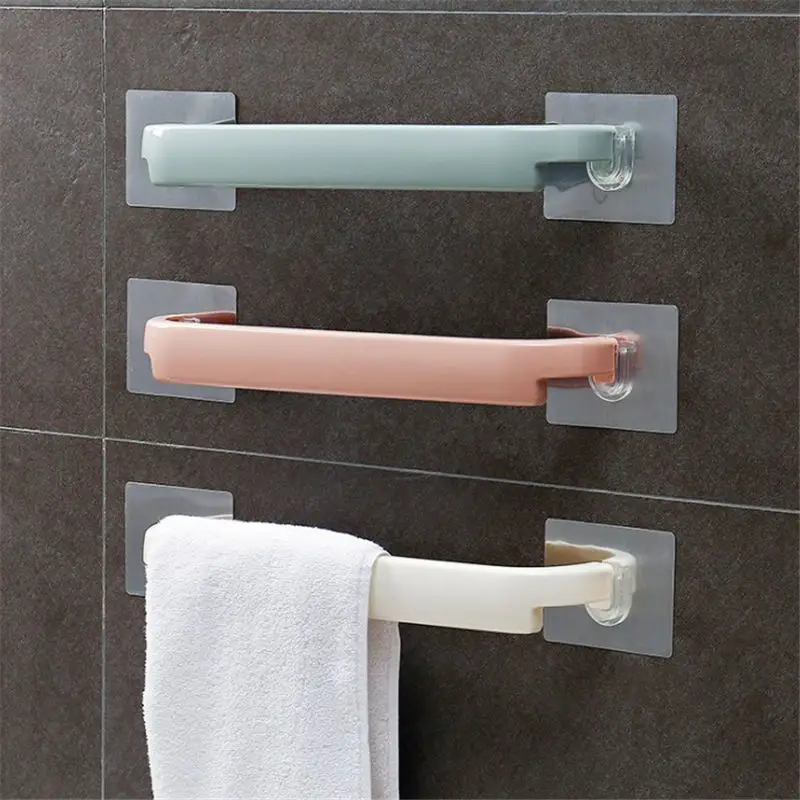 

Useful Wall Mounted Bathroom Towel Bar Shelf Self-adhesive Rack Holder Kitchen Storage Rack Shelf Accessories Bathroom Supply