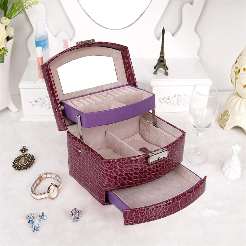 

Laspera Multilayer Automatic Leather Jewelry Box Three-layer Storage Box For Women Earring Ring Cosmetic Organizer Casket