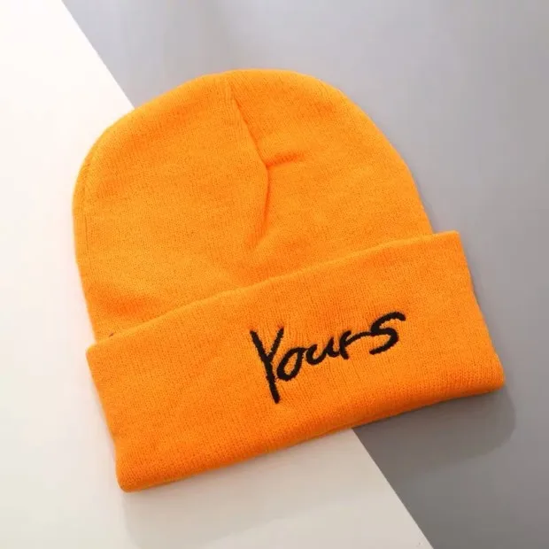 Вышивка с надписью YOURS Beanie Мужская женская шапка вязанные шапочки Skullies Повседневная Хип-хоп шапочки Gorros Bonne желтый серый синий черный