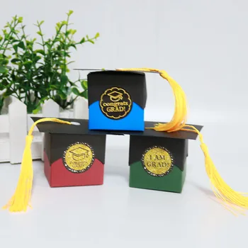 

Black Blue Red Graduation Gift Box Chocolates Sweet Box Packaging with Sticker Graduation Party Supplies 20pcs/lot