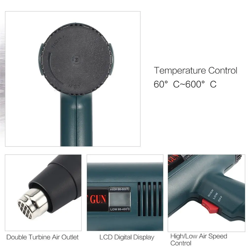 1800W Electric Air Heater Gun Temperature-controlled Heat Gun Soldering Digital Industrial Heat Guns with LCD Display