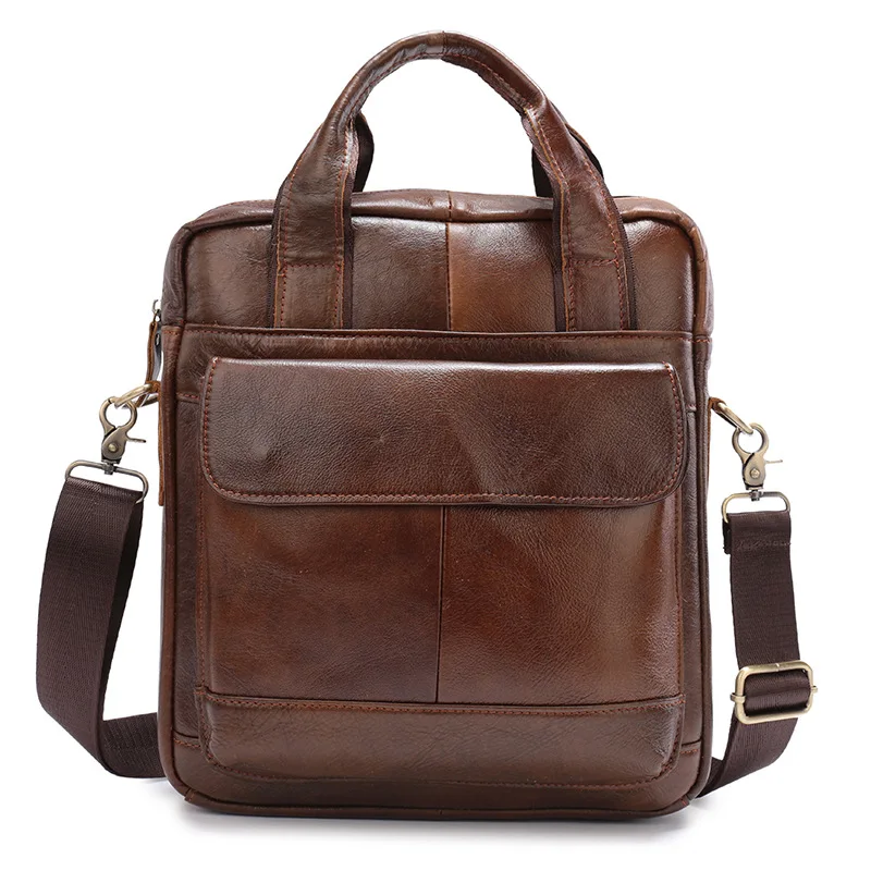 Male leather working briefcase Shoulder messenger bag Men's business vertical Briefcase Genuine Leather handbag |