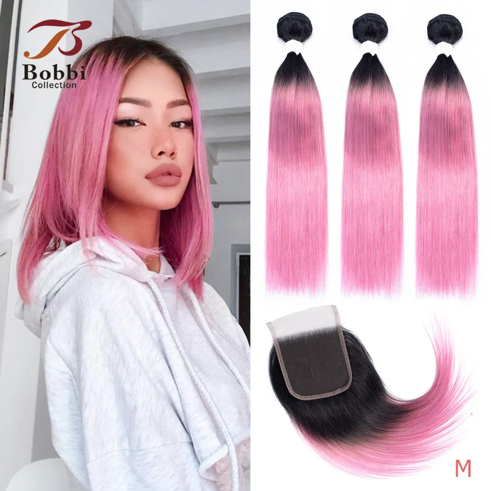 Коллекция BOBBI 2/3 пряди с застежкой прямые волосы эффектом омбре розовые красные