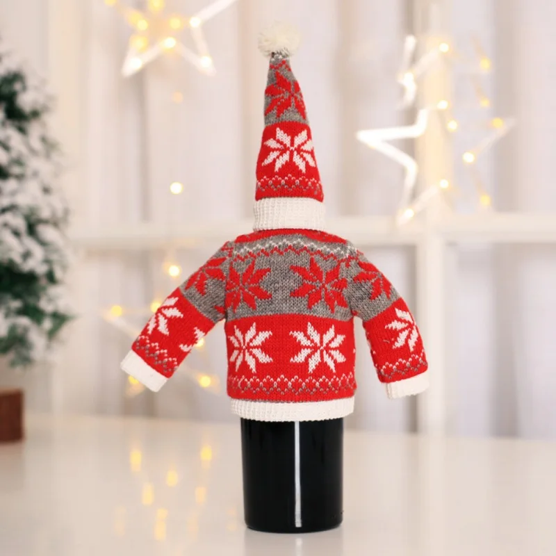 Вязаный свитер, Рождественская винная бутылка, крышка снеговика Санта Клауса, лося, винная Топпер, крышка для рождественской вечеринки, украшение на год