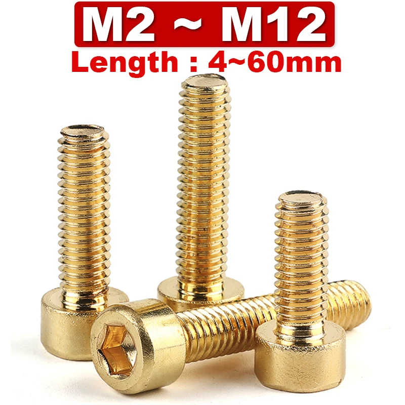 2Pcs M4 M5 M6 Copper Allen Socket Cup Screw Cylindrical Head Hexagon Hex Bolts 