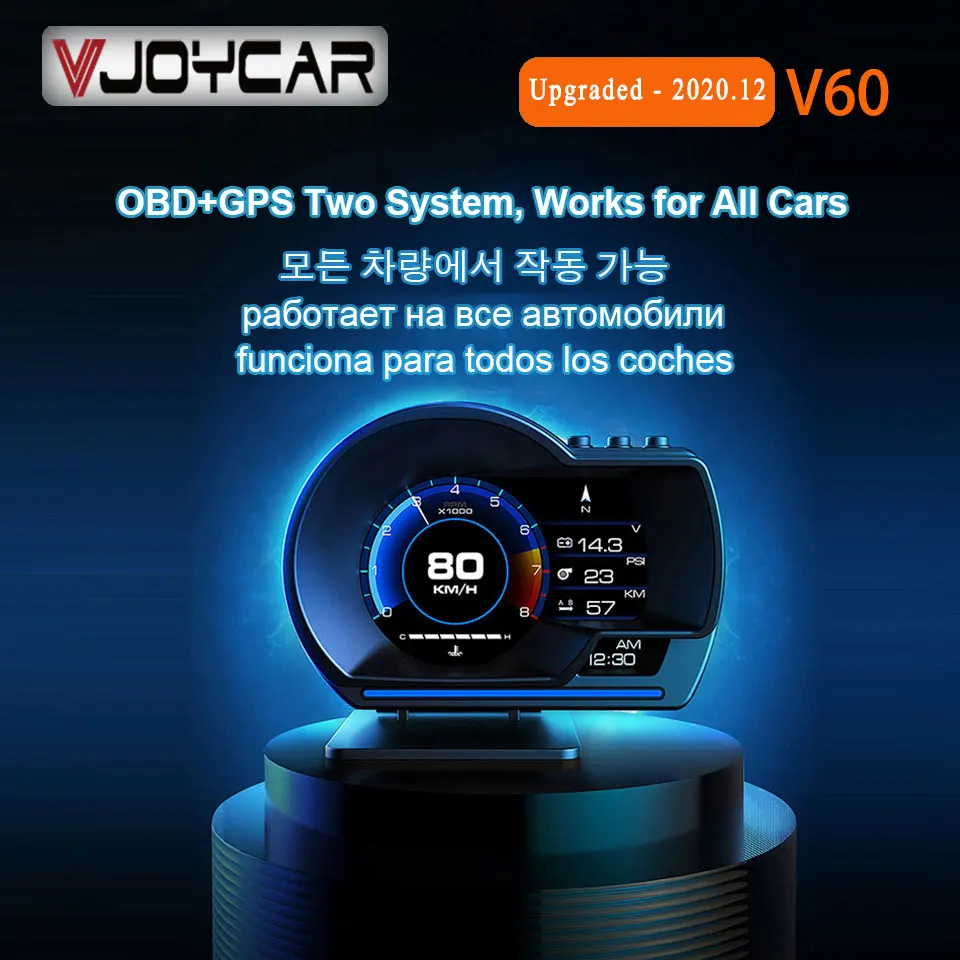Vjoycar V60 новейший дисплей на голову Авто OBD2 + GPS умный автомобильный HUD датчик