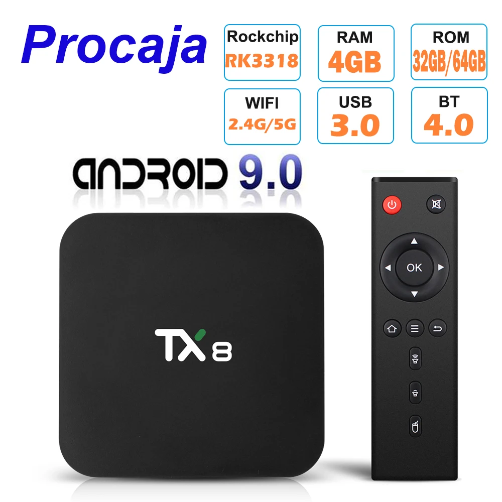 ТВ-приставка Procaja TX8 Android 9 0 умная TV Box 4 Гб ОЗУ 32 ГБ/64 ПЗУ четырехъядерный процессор