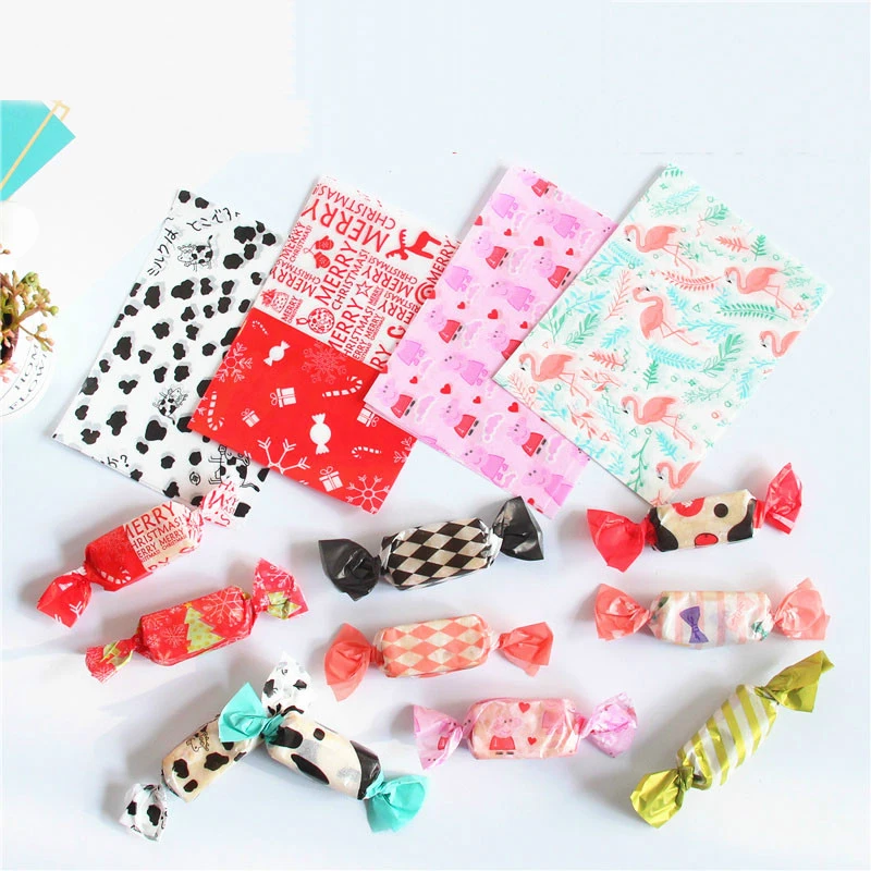 

500pcs/lot Nougat Wrapping Paper Candy Wrapper Cookies Cartoon Cute Gift Box Party Wedding Decoration Snack Bags Xmas Supplies