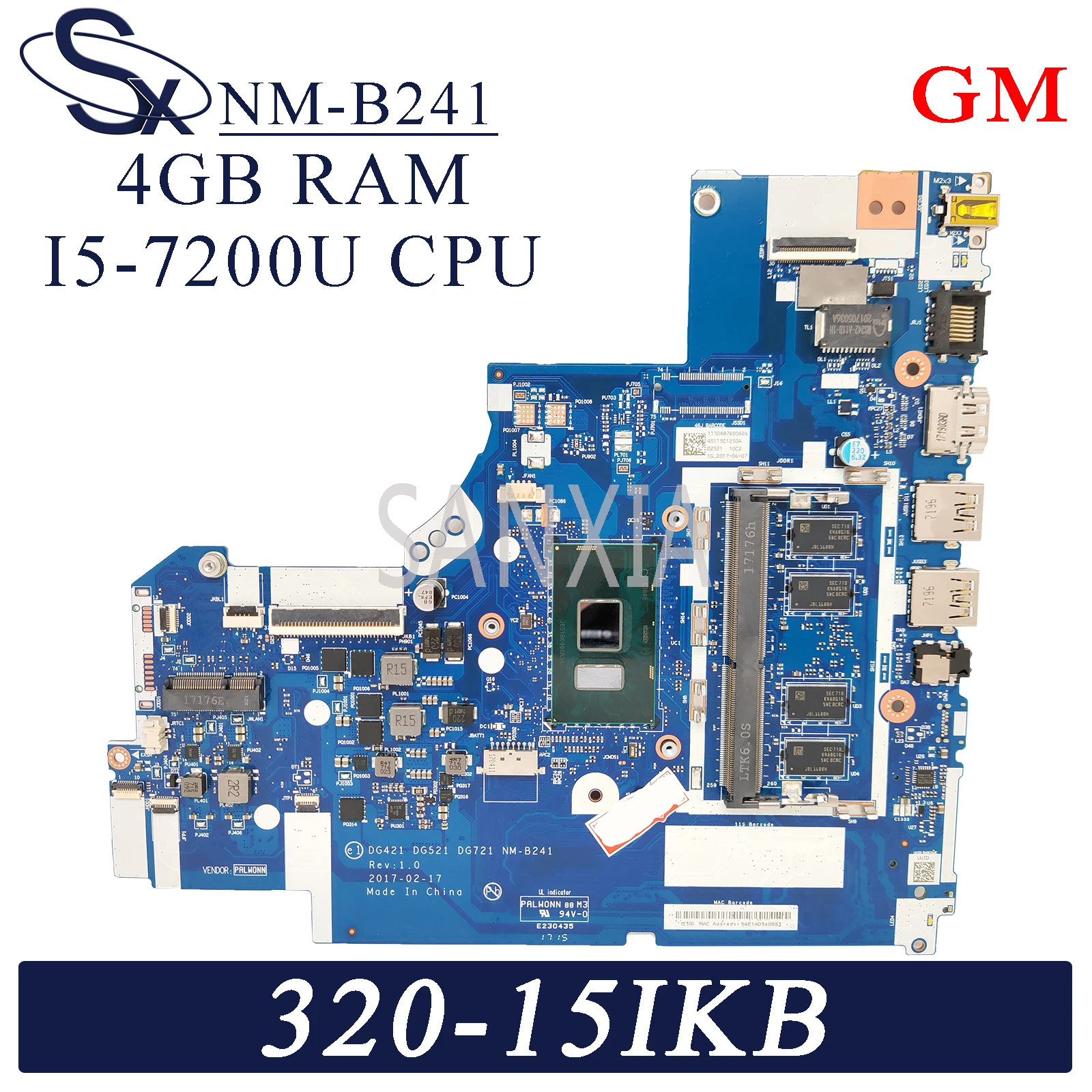 Материнская плата KEFU NM-B241 для ноутбука Lenovo Ideapad 320-15IKB оригинальная материнская