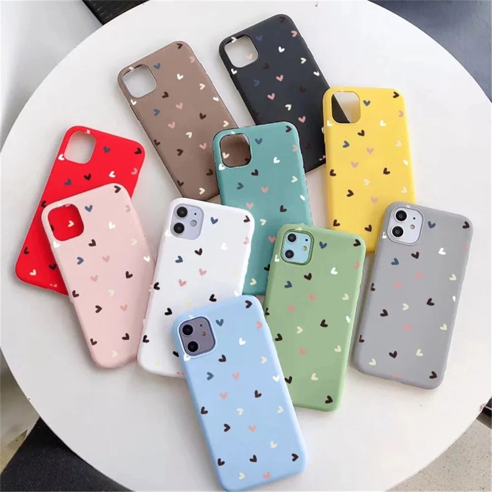 Candy Color Cute Love Heart Phone Case For iPhone 13 12 11 Pro Max 7 8 Plus X XS Max XR SE 2020 Soft TPU Silicon Back Cover iphone 13 pro max cover