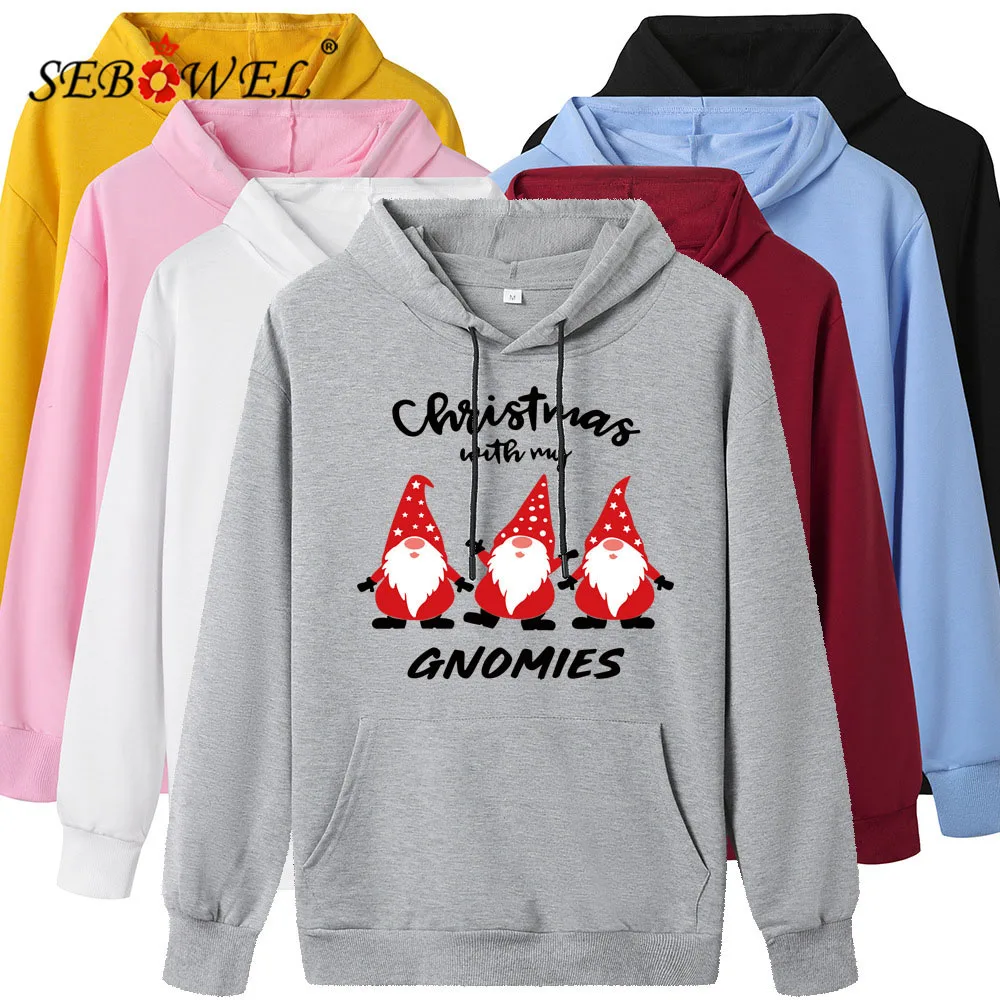 

SEBOWEL Autumn Winter Christmas Women's Loose Sweatshirts Female Casual Long Sleeve Santa Claus Pattern Print Pullovers Tops