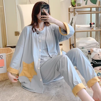 

3PCS/Set 100% Cotton Maternity Nursing Sleepwear Suits Breastfeeding Pajamas for Pregnant Women Pregnancy Sleep Lounge Wear