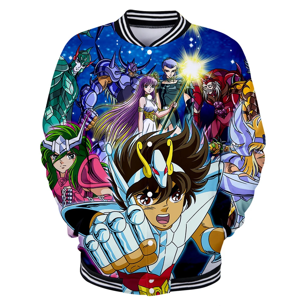 Saint Seiya 3D Print Pocket Baseball Uniform Outerwear Long Sleeve Casual Jacket Men Hip Hop Hoodies Sweatshirt