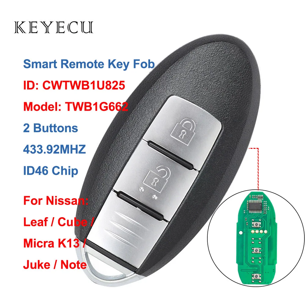 Keyecu CWTWB1U825 умная фотосессия 2 кнопки 433 92 МГц чип ID46 для Nissan Micra Juke Note Leaf Cube модель: