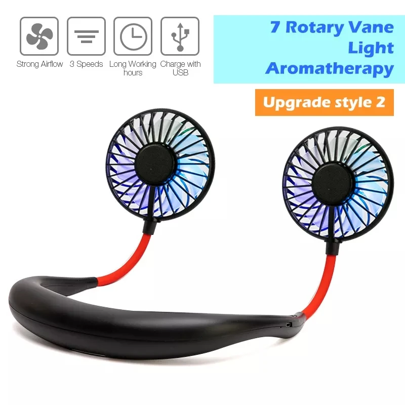 Color : White Convenient 2000mAh USB Air Cooler Portable Hands-Free Neck Hanging Electric Fan Sports 3 Gears Handheld Desktop Electric Electric Fan for Travel Durable 