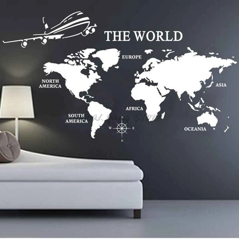 World Map Wall Stickers DIY Europe Style Buildings Mural Decals for