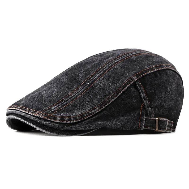 Beret hat newsboy cap newsboy hat spring summer solid color newsboy caps men washed denim cotton flat peaked cap women painter beret hats 16