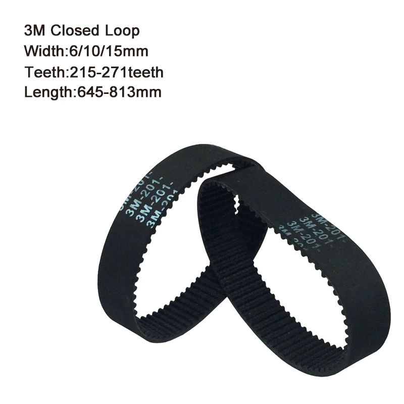 

HTD 3M Round Rubber Timing Belts Closed-Loop 645/663/669/696/699/708/738/750/753/810/813mm Length 6/10/15mm Width Drive Belts