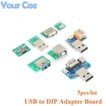 

5pcs USB To DIP Adapter Board Pin Board Micro / Mini / port USB Male and Female Head 2.0/3.0/3.1 Type-C to DIP Converter Board
