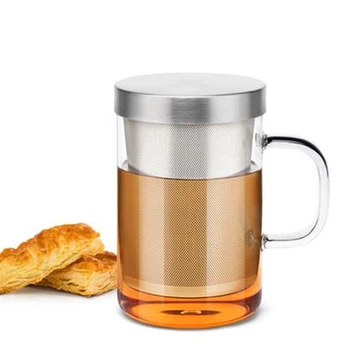 

Glass Water Bottle With Filter Lid Glass Mugs Tea Jar Mugs For Beer Fincan Eco-friendly Transparent Mugs Cups Round QZJ064