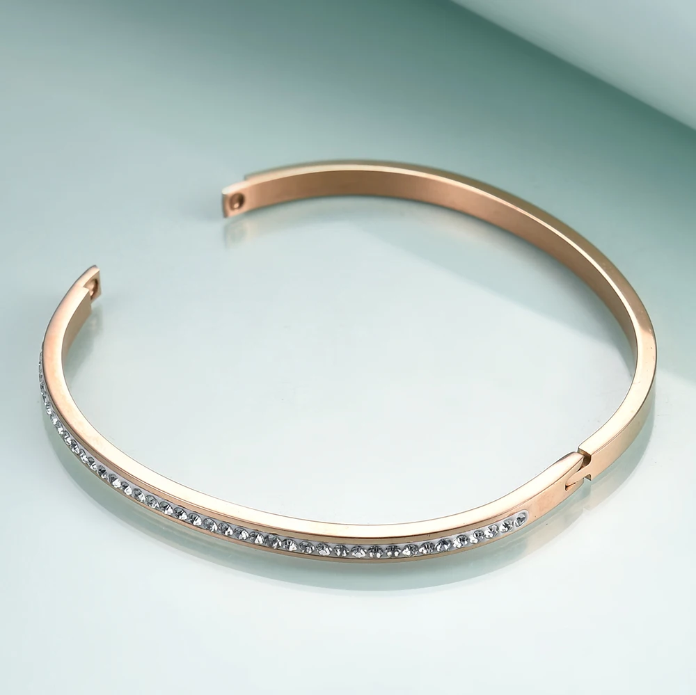 Bangle Bracelet Fashion Jewelry With Two Line Crystal Rhinestone Pave Stainless Steel for Women
