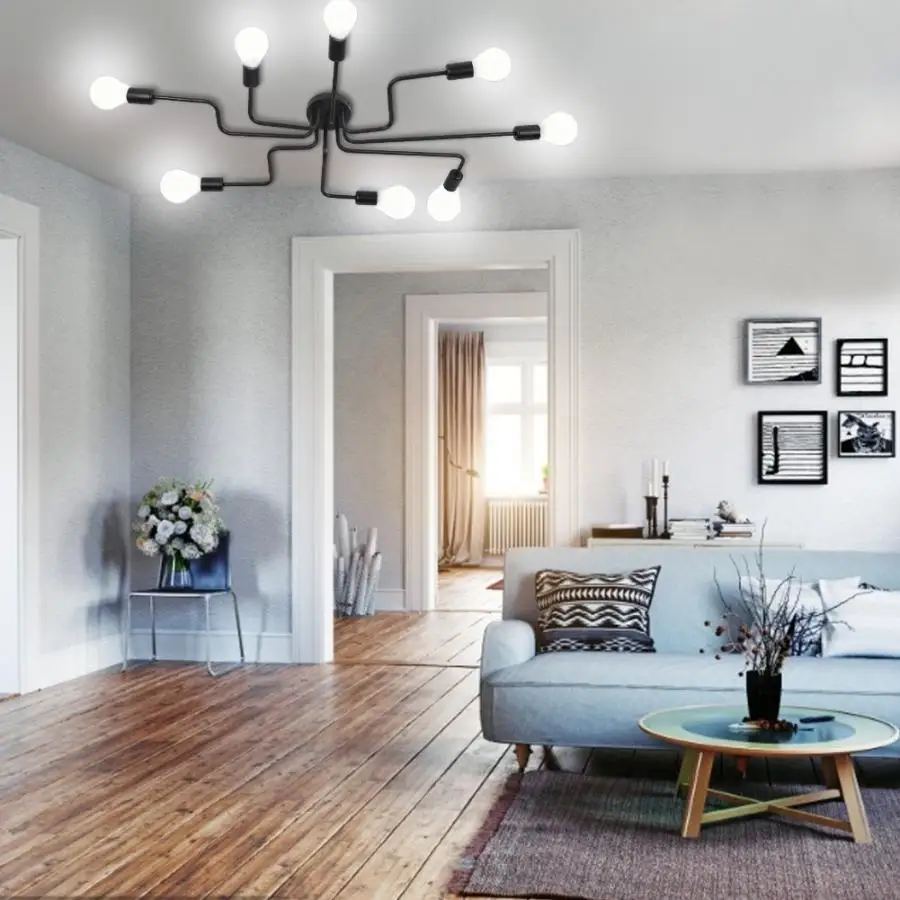 

Flush Mount Black Industrial Modern Flush Ceiling Lamp Holder Lights Fixture for 8 E27 Lights 110-240V