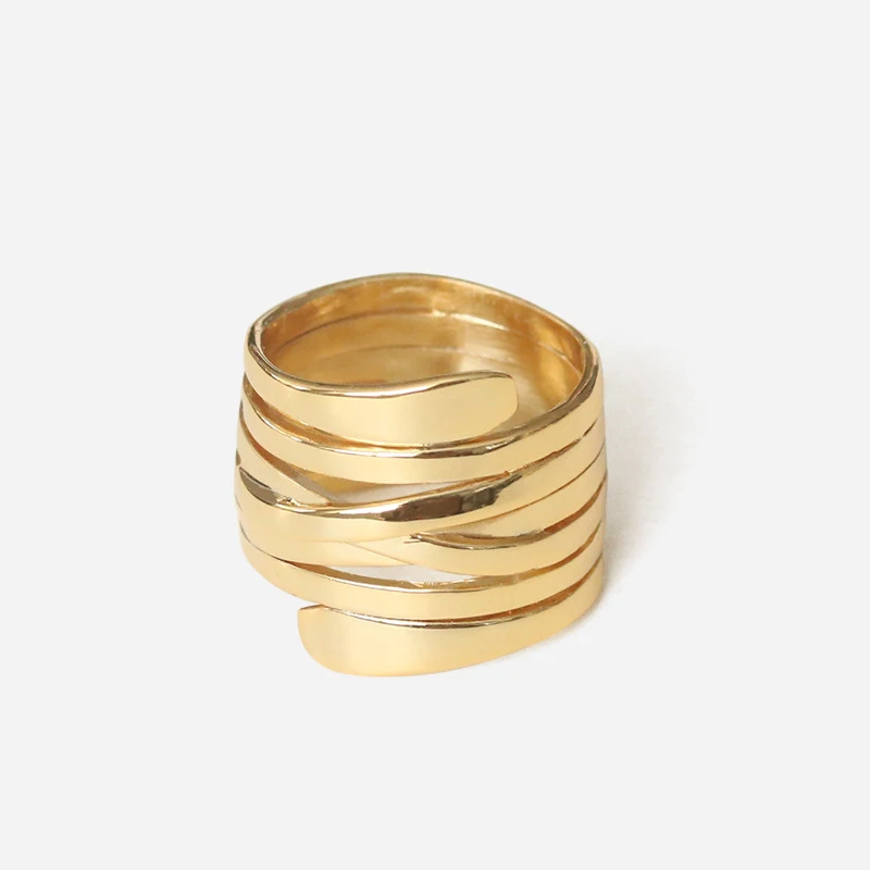 Peri'sBox Multi Layered Wrapped Spiral Geometric Rings Brass Gold Rings for Women Circle Polished Statement Rings 2019 Fashion - Image 6