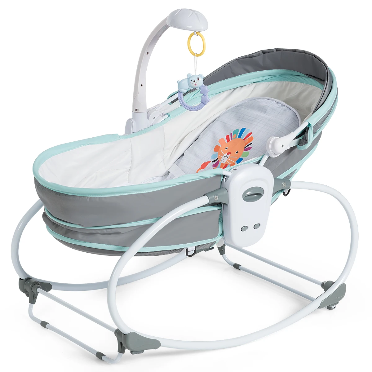 

5 in 1 Portable Baby Rocking Bassinet Multi-Functional Crib w/ Canopy Music Home