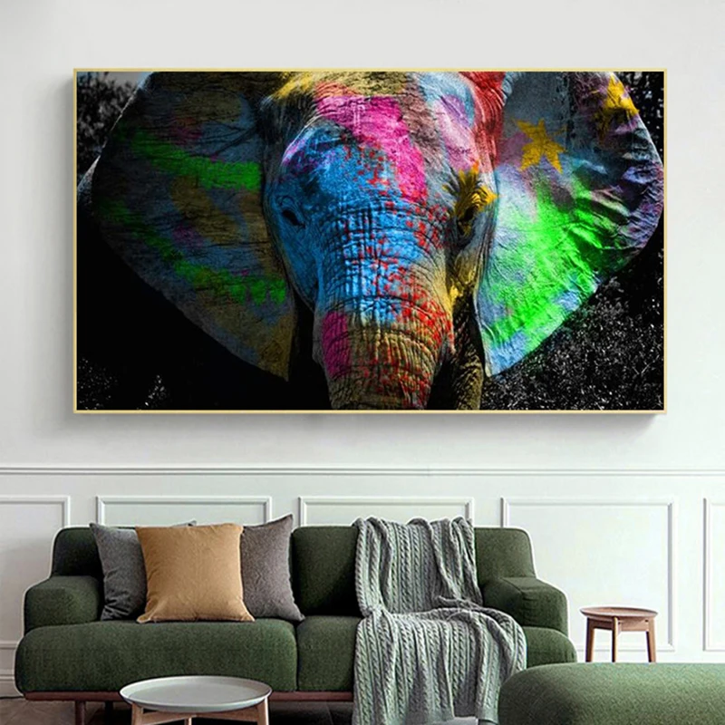 

Colorful Elephant Graffiti Art Canvas Paintings on The Wall Posters and Prints African Animals Pictures Living Room Decoration