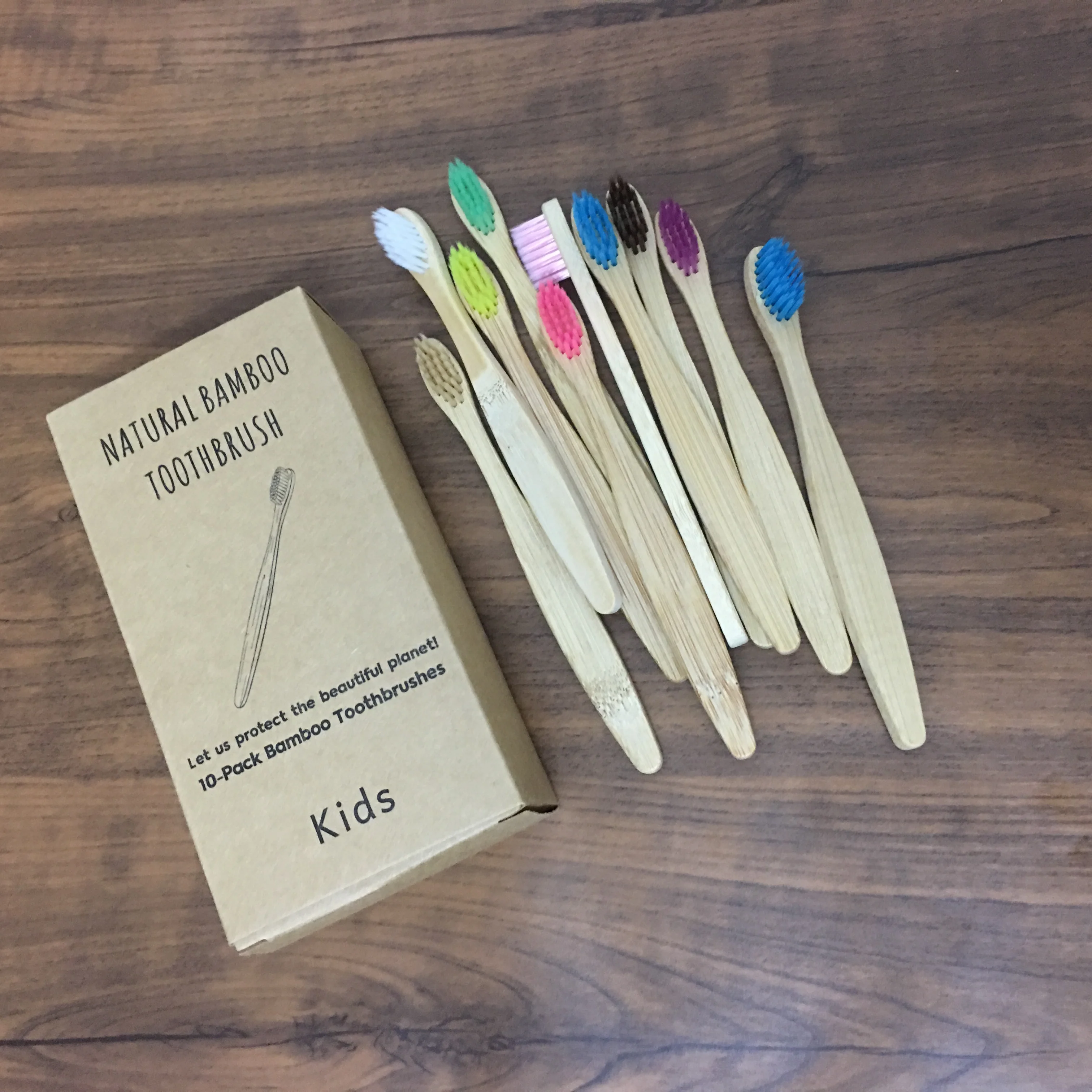 

10Pcs Environmentally Wood Rainbow Bamboo charcoal Toothbrush set Eco-Friendly biodegradable Soft Bristle brush for Children