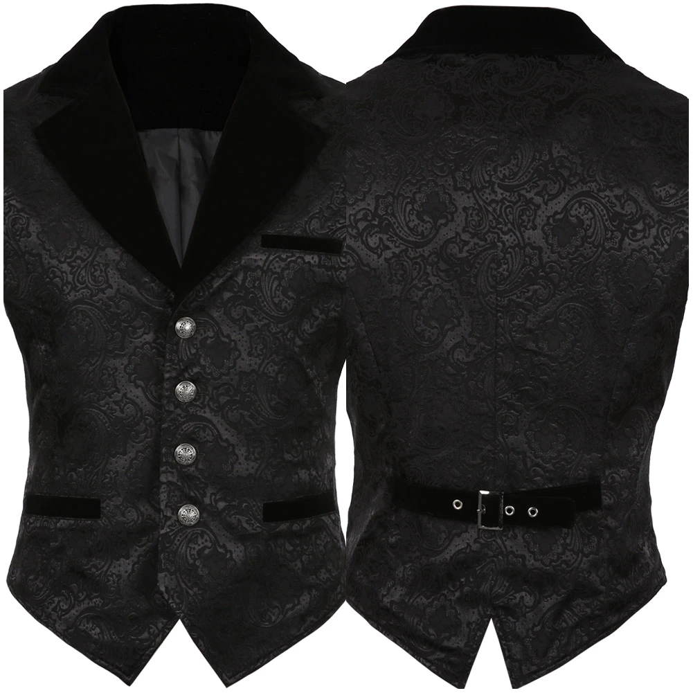 Adult Men's Gothic Victorian Fancy Dress Party Steampunk Vest Costume Black