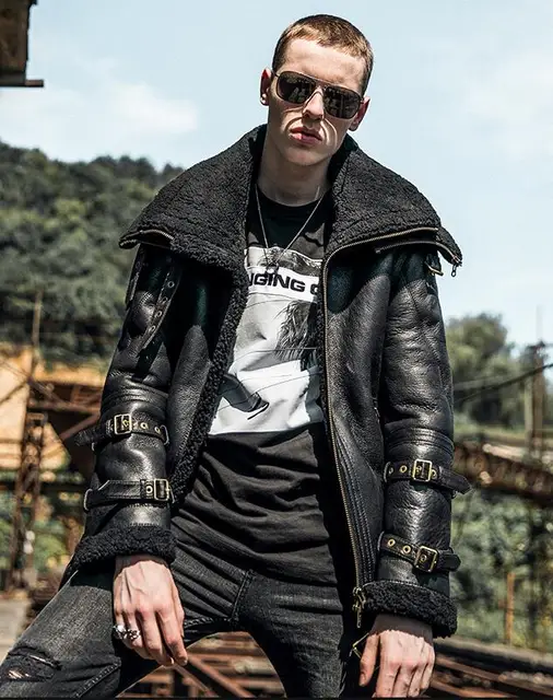 Double Collar Sheepskin Leather Jacket 