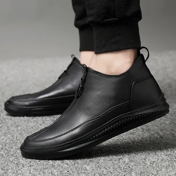 

Winter Shoes Men Chelsea Boots Plush Fur Mens Boots outdoor fahsion genuine Leather Footwear Mens Chelsea Boots sapato masculino