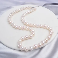 ASHIQI naturalna perła słodkowodna naszyjnik 8-9mm w pobliżu okrągłej perły biżuteria dla kobiet prezent tanie tanio Moc naszyjniki Kobiety Pearl Perły słodkowodne Brak Party Łańcuch liny 61170080108 ROUND TRENDY XL112 Grzywny