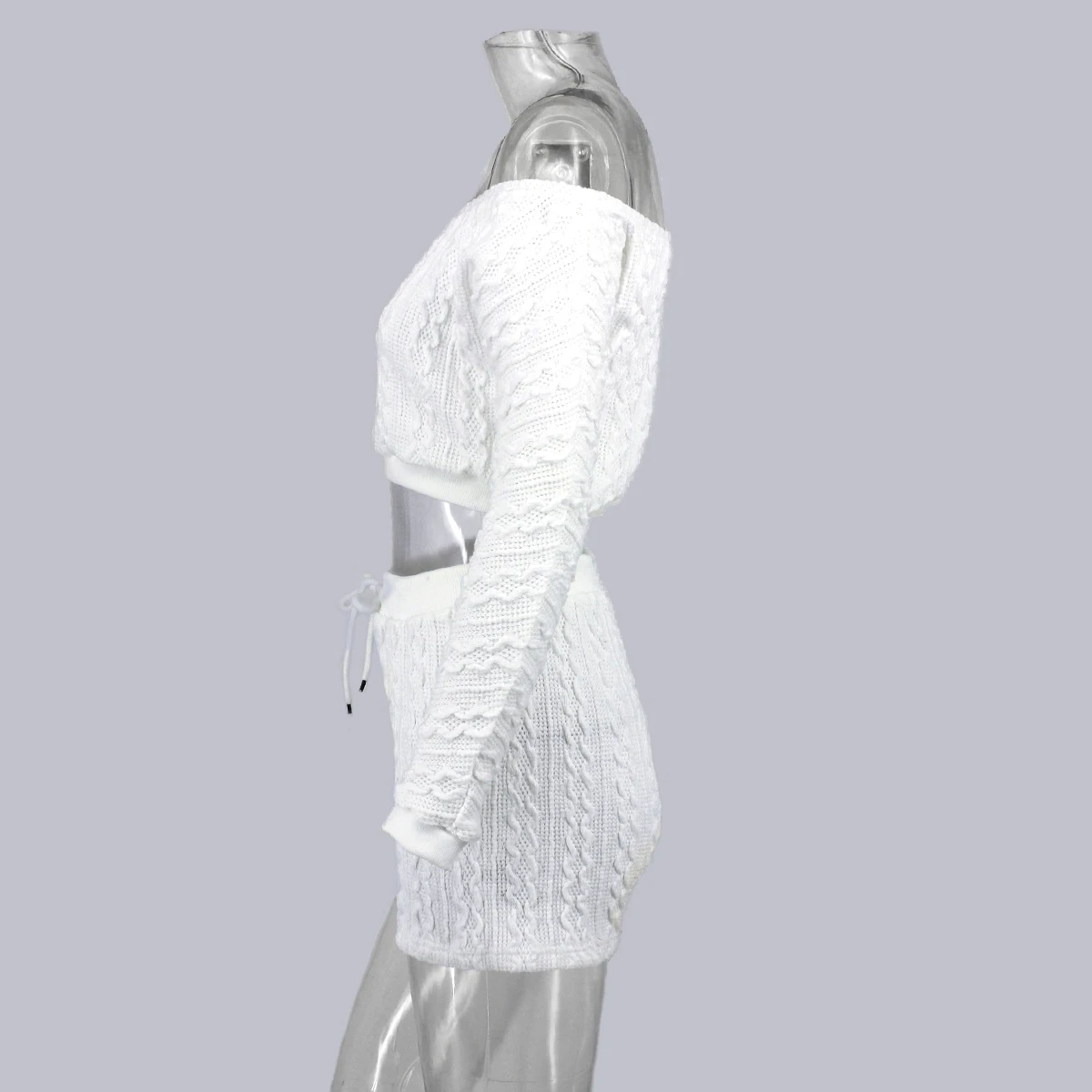 Slaygirl, сексуальный Трикотажный костюм из двух частей, женский осенний зимний укороченный топ, женский короткий костюм из двух частей, белый уличная одежда